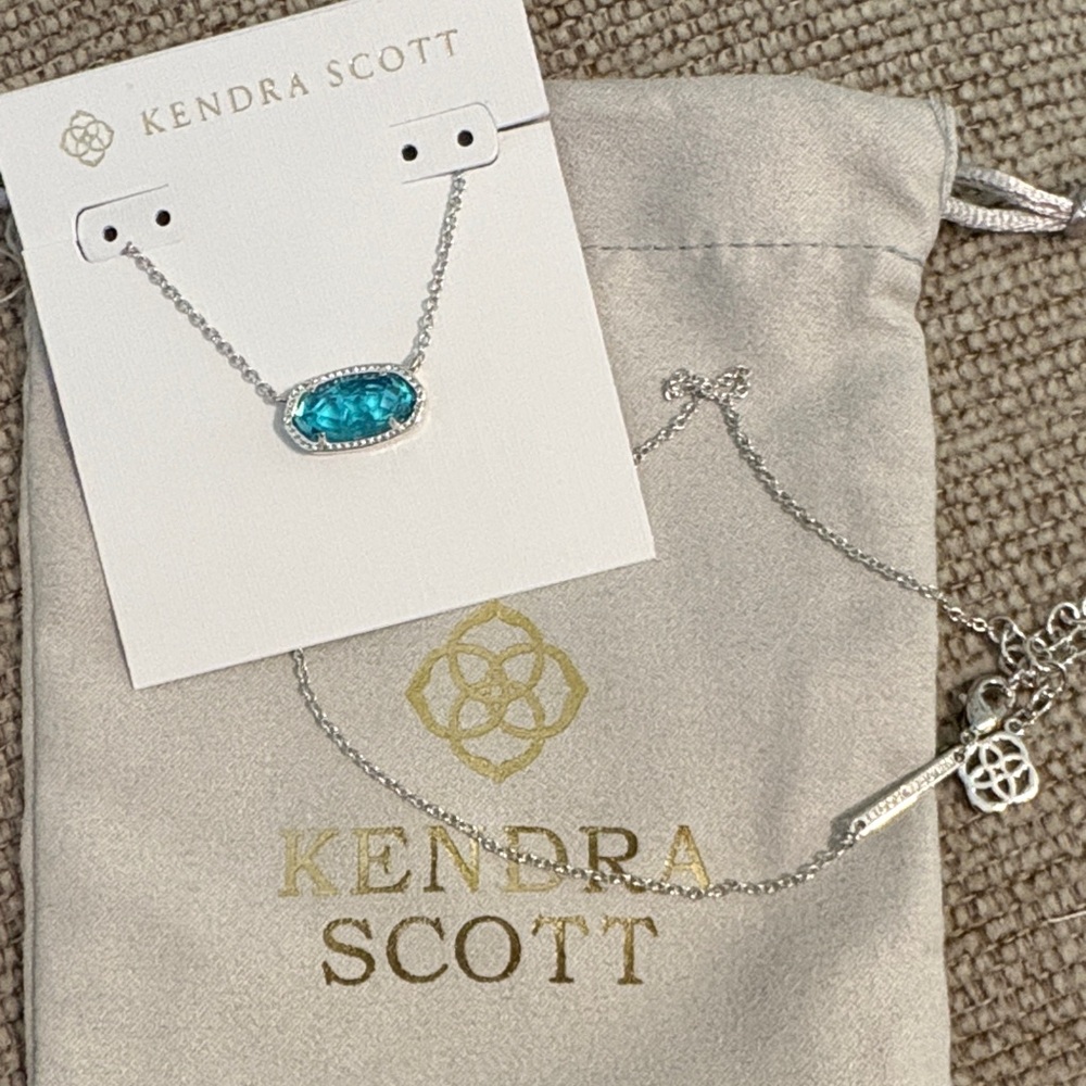 Kendra Scott Silver Necklace with Teal Stone (Never Worn)
